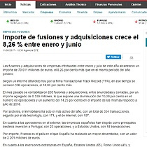 Importe de fusiones y adquisiciones crece el 8,26 % entre enero y junio